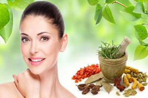 A beautiful lady and herbal items